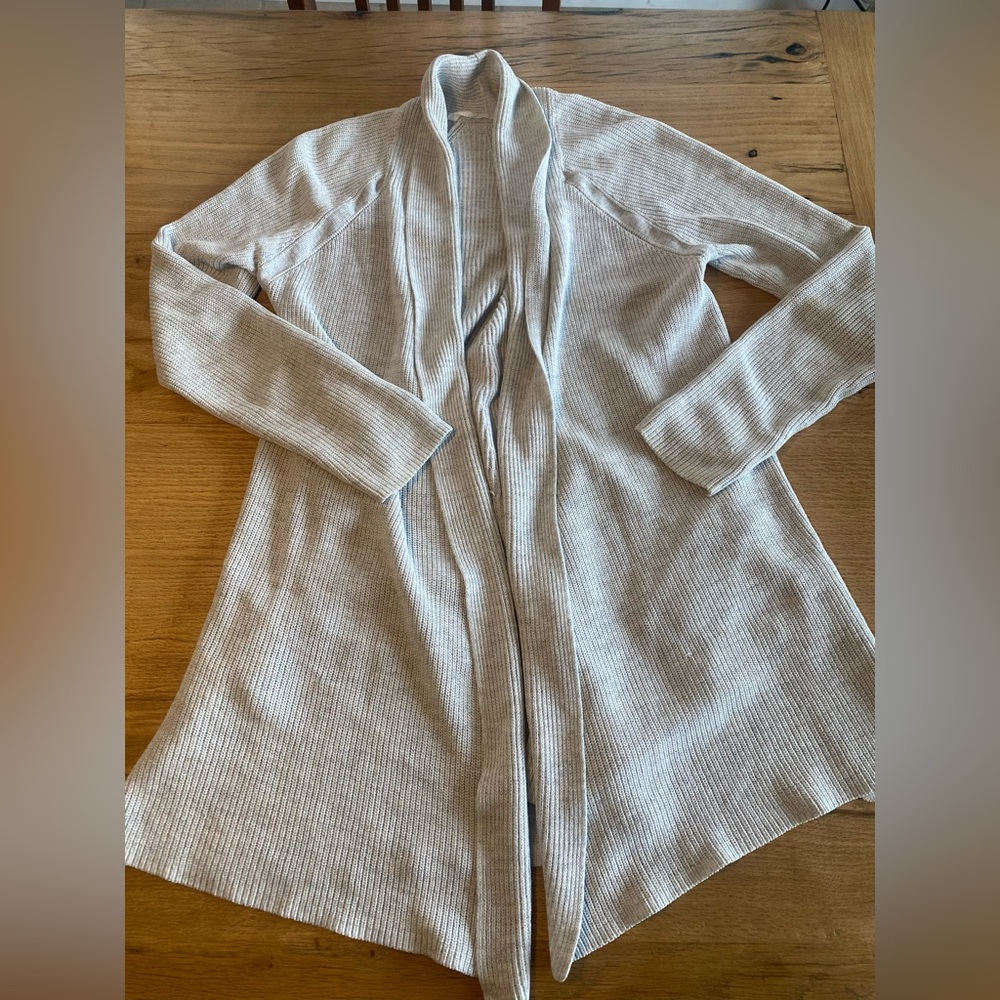 Athleta Long‎ Sleeve Open Cardigan Duster Light Gray Women’s Medium Preloved